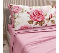 Petti Artigiani Italiani - Sábanas de algodón con Fundas de Almohada con impresión Digital, una Plaza y Media Francesa, Juego de sábana encimera y Bajera con Esquinas, Ramo Rosa, 100% Made in Italy