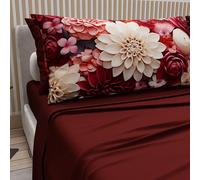 Petti Artigiani Italiani - Sábanas de algodón con Fundas de Almohada con impresión Digital, una Plaza y Media Francesa, Juego de sábana encimera y Bajera con Esquinas, Floral 05 24 Burdeos, 100% Made