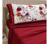 PETTI Artigiani Italiani - Sábanas de algodón con fundas de almohada con impresión digital, una plaza y media francesa, juego de sábana encimera y bajera con esquinas, color burdeos, 100% fabricado en