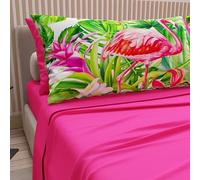 PETTI ARTIGIANI ITALIANI - Sábanas de algodón con Fundas de Almohada de Estampado Digital, tamaño Doble Maxi, j y sábana Bajera con Accesorios, Color Fucsia Flamenco, 100% Fabricado en Italia.