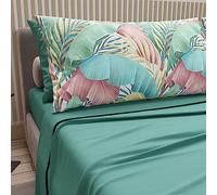 PETTI Artigiani Italiani - Sábanas de algodón con Fundas de Almohada de impresión Digital, para Cama Individual, Juego de sábana encimera y Bajera con Esquinas, Color Turquesa, 100% Fabricado en