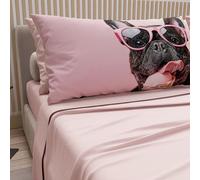 Petti Artigiani Italiani - Sábanas de Animales con Perros de algodón con Fundas de Almohada de impresión Digital, sábanas de una Plaza y Media Francesa, Juego de Cama de una Plaza y Media en Polvo