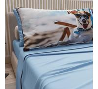 PETTI Artigiani Italiani - Sábanas de Animales con Perros de algodón con Fundas de Almohada de impresión Digital, sábanas de una Plaza y Media, Juego de Cama de una Plaza y Media Azul, 100% Made in