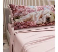 Petti Artigiani Italiani - Sábanas de Animales con Perros de algodón con Fundas de Almohada de impresión Digital, sábanas matrimoniales Maxi, Juego de Cama matrimonial Color Polvo, 100% Made in Italy