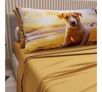 PETTI Artigiani Italiani - Sábanas de Animales con Perros de algodón con Fundas de Almohada de impresión Digital, sábanas matrimoniales, Juego de Cama matrimonial Amarillo, 100% Made in Italy