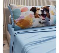 PETTI Artigiani Italiani - Sábanas de animales con perros de algodón con fundas de almohada de impresión digital, sábanas para cama individual, juego de cama individual, color azul, 100% Made in Italy