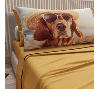 Petti Artigiani Italiani - Sábanas de Animales con Perros de algodón con Fundas de Almohada de impresión Digital, sábanas de una Plaza y Media Francesa, Juego de Cama de una Plaza y Media Amarillo