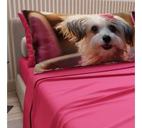 PETTI Artigiani Italiani - Sábanas de Animales con Perros de algodón con Fundas de Almohada de impresión Digital, sábanas para Cama Individual, Juego de Cama Individual Fucsia, 100% Made in Italy