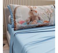 PETTI ARTIGIANI ITALIANI - Sábanas de Pascua de algodón con Fundas de Almohada de impresión Digital, Matrimonio Maxi, Juego de sábana encimera y Bajera con Esquinas, 14 Azul, Fabricado en Italia