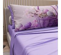 PETTI ARTIGIANI ITALIANI - Sábanas de Pascua de algodón con Fundas de Almohada de impresión Digital, Matrimonio Maxi, Juego de sábana encimera y Bajera con Esquinas, 20 Lilas, Fabricado en Italia