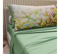 PETTI ARTIGIANI ITALIANI - Sábanas de Pascua de algodón con Fundas de Almohada de impresión Digital, Matrimonio Maxi, Juego de sábana encimera y Bajera con Esquinas, 10 Salvia, Fabricado en Italia