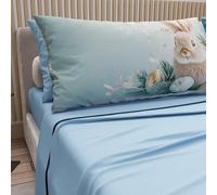 PETTI ARTIGIANI ITALIANI - Sábanas de Pascua de algodón con Fundas de Almohada de impresión Digital, Matrimonio Maxi, Juego de sábana encimera y Bajera con Esquinas, 22 Azul, Fabricado en Italia