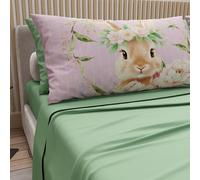 PETTI ARTIGIANI ITALIANI - Sábanas de Pascua de algodón con Fundas de Almohada de impresión Digital, Matrimonio Maxi, Juego de sábana encimera y Bajera con Esquinas, 17 Salvia, Fabricado en Italia