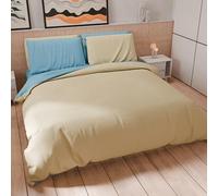 PETTI ARTIGIANI ITALIANI - Set Funda Nórdica 200x200 cm (1 Funda de Almohada 50x80 cm Incluida), Duvet Cover Microfibra 1/2 Personas Suave Beige Celeste