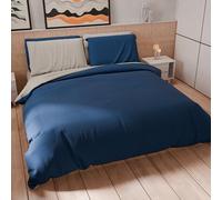 PETTI ARTIGIANI ITALIANI - Set Funda Nórdica 250x200 cm (2 Fundas de Almohada 50x80 cm Incluidas), Duvet Cover Microfibra 2 Personas Suave Gris Claro Azul Noche