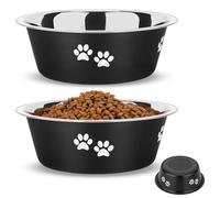 PETTOM Comedero para Perros Gatos 2x1560ml Acero Inoxidable Antideslizante Goma Bebedero para Comida Agua Tazon Cuenco para Perro Gato Mascotas Tazón Plato, 2 Unidades