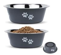 PETTOM Comedero para Perros Gatos 2x860ml Acero Inoxidable Antideslizante Goma Bebedero para Comida Agua Tazon Cuenco para Perro Gato Mascotas Tazón Plato, 2 Unidades