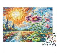Petunia Híbrida Pack de Rompecabezas de Papel Grueso de Campo de Flores Vibrantes con Soles, Juego Familiar Decorativo 52x38cm/1000 Piezas