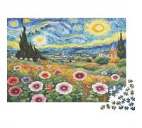 Petunia Set de Rompecabezas de Papel de Margaritas Rosas en Campo de Noche Estrellada, para Adultos, Regalo Educativo, Actividad Relajante 52x38cm/1000 Piezas