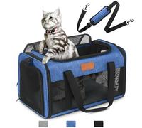 PETUX Transportador de mascotas aprobado por aerolíneas, 17 x 11 x 9.5 pulgadas, para debajo del asiento, entrada superior y lateral, transportador para gatos pequeños de hasta 12 libras con malla