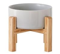 Petygooing Cuenco de cerámica elevado y elevado gris para perros para razas pequeñas, plato de agua para comida para perros con soporte, cuenco de alimentación para mascotas con goma antideslizante