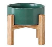 Petygooing Cuenco de cerámica verde elevado y elevado para perros para razas pequeñas, plato de agua para comida para perros con soporte, cuenco de alimentación para mascotas con goma antideslizante