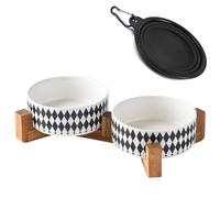 Petygooing Cuencos para perros, juego de cuencos de cerámica para gatos y perros con soporte de madera para alimentos y agua, antideslizantes, bonitos y modernos para gatos y perros pequeños y