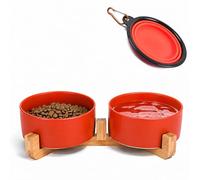 Petygooing Cuencos para perros, juego de cuencos de cerámica para gatos y perros con soporte de madera para alimentos y agua, antideslizantes, bonitos y modernos para gatos y perros pequeños y