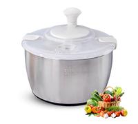 Petyoung Centrifugadora de ensalada de acero inoxidable de 5 L, con botón de parada, base antideslizante, con tapa para ensaladas frescas y verduras, apto para lavavajillas
