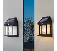 Petyoung Paquete de 2 luces de pared inalámbricas con sensor de movimiento del atardecer al amanecer con bombilla de filamento de tungsteno, luces solares impermeables IP65 para patio y poste