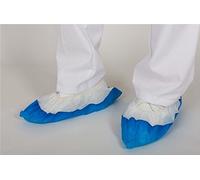 Peuco Cubre zapatos antideslizantes con suela CPE protección desechable médica para clínicas, laboratorios, estudios fotográficos, SPA... Pack 100 Ud Blanco-Azul 38 gr