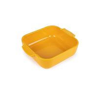 PEUGEOT - Plato de horno de cerámica cuadrado - 21 cm (asas incluidas) x 17,5 x 6 cm - Capacidad: 1,1 L - 10 años - Fabricación francesa - Color amarillo azafrán