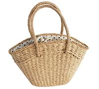 Peukerty Bolso de mano de mimbre tejido para mujer, bolso de hombro para playa, bolsa tejida de paja - Capacidad portátil cesta de puntos cartera A, Khaki