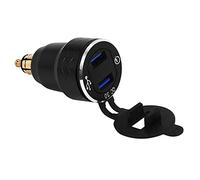 Peukerty Cargador USB de aleación de aluminio de carga rápida 3.0 para motocicleta, cargador para encendedor voltímetro Qc3.0 DIN a adaptador USB