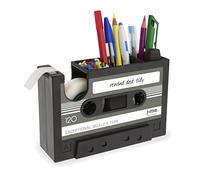 Peukerty Dispensador de de casete, soporte para bolígrafos, jarrón para lápices, papelería, escritorio, contenedor de papelería de oficina, proveedor de papelería (negro)