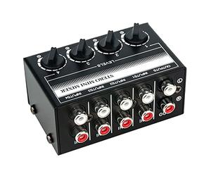 Peukerty Mezclador de Audio EstéReo de 4 Canales Compatible Entrada y Salida RCA Mini Mezclador EstéReo Pasivo Controles de Volumen Separados