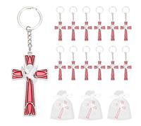 PEUTIER 12 Llaveros de Cruz de Paloma del Espíritu Santo Rojo, Llaveros de Cruz y Paloma con Bolsas de Gasa Recuerdos de Confirmación Católica para Invitados Recuerdos de Confirmación para Bautismo