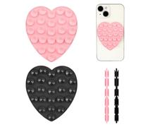PEUTIER 2uds Ventosa para Movil, Doble Cara Soporte de Succión del Teléfono en Forma de Corazón Manos Libres Suction Cup Phone Holder Dulce para Dispositivos Móviles Espejo Cristal (Negro, Rosa)