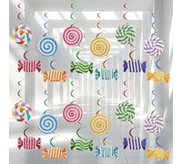 PEUTIER 48 Piezas de Decoraciones para Fiestas de Dulces, 24 Adornos de Piruletas de Dulces y 24 Remolinos Colgantes de Dulces para Fiestas Temáticas de Dulces Fiestas de Baby Shower