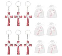 PEUTIER 6 Llaveros con Cruz de Paloma Roja del Espíritu Santo, Llaveros con Cruz y Paloma con Bolsas de Gasa Regalos del Espíritu Santo para Invitados Recuerdos de Confirmación para Bautismo