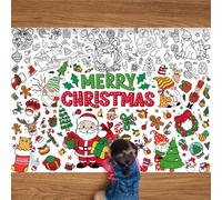 PEUTIER Navidad Póster Gigante para Colorear con 12 Rotuladores Pintar, 110x80cm Merry Christmas Pancarta Grande para Colorear Mantel Manualidades Navideñas para Niños Actividades Navideñas