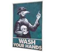 PEUTIER Wash your Hand Plague Doctor, 30 x 21 cm Decoración de Pared de Médico de la Peste Decoración Gótica para Baño Póster Divertido de Lávate las Manos para Baño Dormitorio