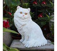 Pevfeciy Figuras Decorativas de Resina para jardín y estatuas Resistente a la Intemperie, Linda Escultura de Gato Persa, Muy Realista, Regalo para los Amantes de los Gatos,Blanca,25x21x28cm