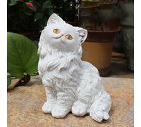 Pevfeciy Figuras Decorativas de Resina para jardín y estatuas Resistente a la Intemperie, Linda Escultura de Gato Persa, Muy Realista, Regalo para los Amantes de los Gatos,Blanca,12x12x16cm