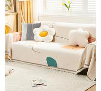 Pevfeciy Fundas Sofa con 2 Fundas de cojín de Chenilla Cubre Sofa con Flecos Funda de Sofá de una Pieza, Suave y Transpirable Adecuada para Todas Las Estaciones,A6,180x340cm