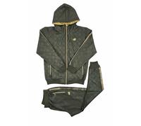 Peviani Time Is Money - Conjunto de chándal barroco para hombre, con cremallera completa, sudadera con capucha y pantalones deportivos, diseño de lujo, ropa urbana de poliéster, verde oliva, XXL