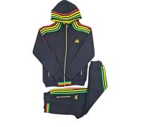 Peviani Time Is Money Rasta - Conjunto de chándal para hombre, sudadera con capucha y pantalones deportivos con cremallera completa, detalle de rayas rasta, atuendo casual de calle, Negro, M