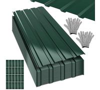 Peviasot 24x Chapas trapezoidales, 129 x 46 cm, 14 m², 0,25 mm, Verde | Chapa perfilada de acero galvanizado, placas para tejado para caseta de jardín, cochera y cobertizo, con guantes anticorte