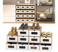 Peviasot 35 × 23 × 13 cm - 10 cajas para zapatos marrón/blanco con ventana - Caja plegable de papel kraft apilable, caja de zapatos cajón caja de almacenamiento hasta la talla 45