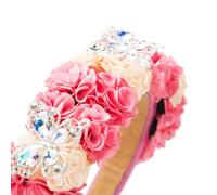 PEVive Diadema de flores coloridas con adornos de mariposa de parte superior ancha, accesorio para el cabello adecuado para mujeres y niñas